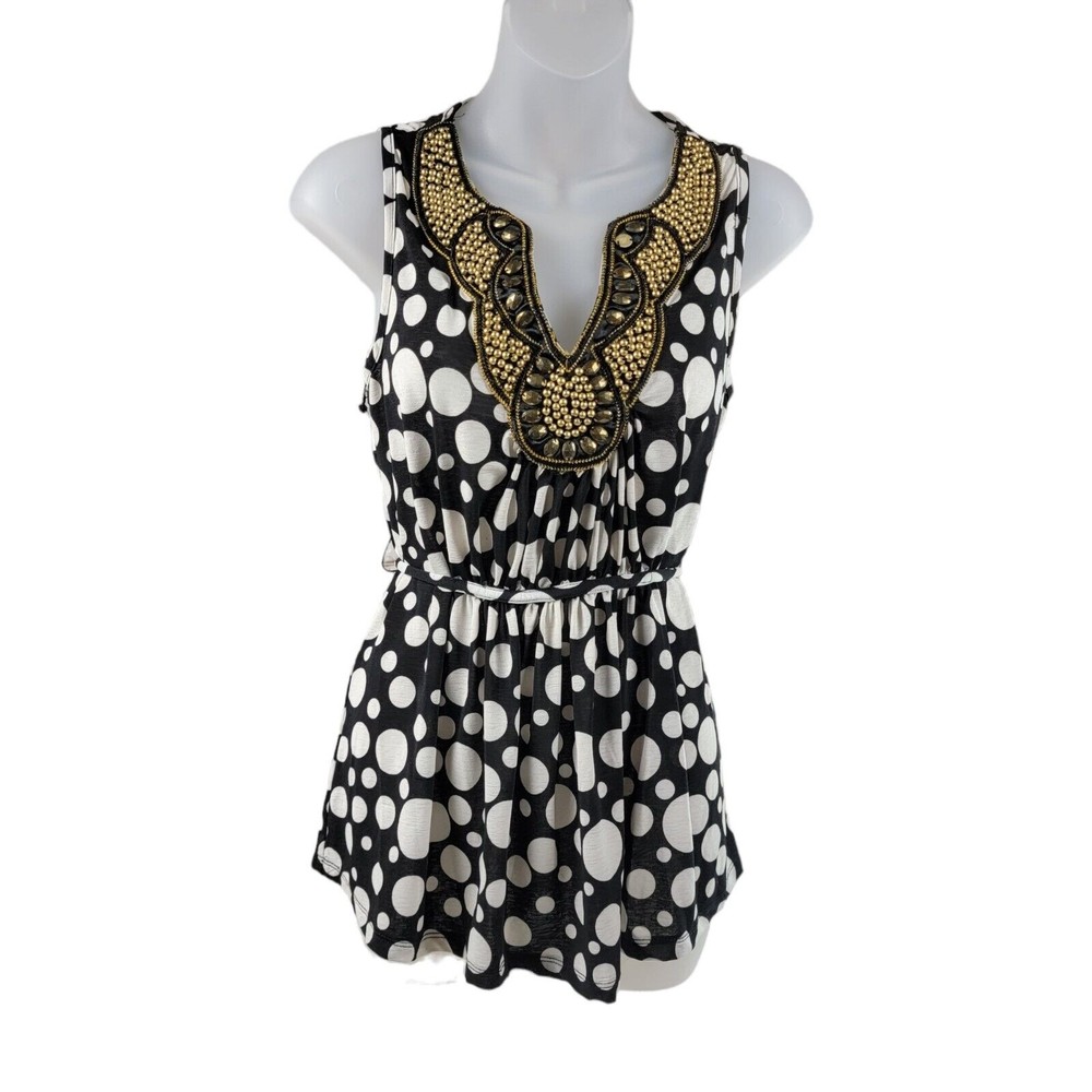 Vintage 90s Wet Seal Dressy Tank Top Blouse Womens S / M Embellished Polkadot